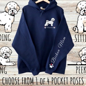 Sweat à capuche épais unisexe imprimé avec poche bichon frisé avec cordons de serrage, cadeau personnalisé mignon chien pour maman et papa, cadeaux pour les amoureux des animaux de compagnie
