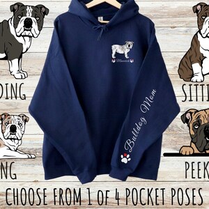 Custom Bulldog Pocket Print Unisex Heavy Blend Hoodie with Drawstrings, Cute Personalized Dog Mom & Dad Gift, Gifts for Pet Lovers
