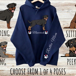 Custom Rottweiler Unisex Heavy Blend Hoodie with Drawstrings, Cute Personalized Rottie Dog Mom & Dad Gift, Gifts for Pet Lovers