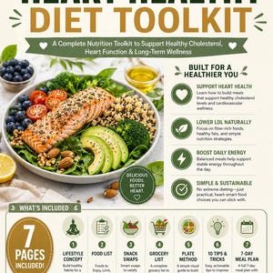 Kit de Ferramentas para uma Dieta Saudável para o Coração | Lista de Alimentos, Plano Alimentar, Guia de Compras (Download Digital)