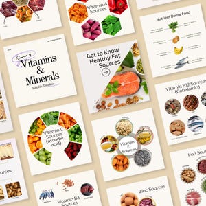 Editable Vitamin Food Chart + Bonus Worksheet | Nutrition Printable PDF Canva Template | Healthy Eating Handout for Kids & Clients