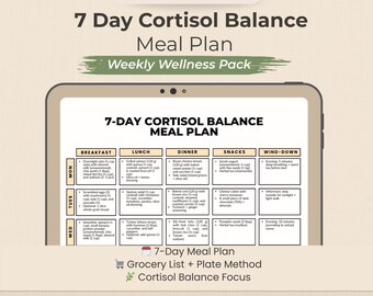 7-Tage-Cortisol-Balance-Speiseplan: Stressabbau Ernährung (druckbares PDF)