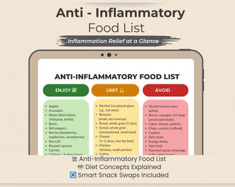 Entzündungshemmende Lebensmittelliste | Entzündungslinderung & Darmgesundheit Ernährungsleitfaden | Bonus Snack Taps + Konzept zum Ausdrucken