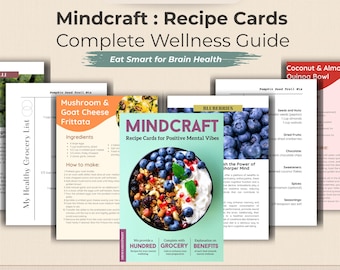 Gehirn fördernde Rezeptkarten | 100 Diätetiker - Genehmigte gesunde Rezepte (druckbare PDF + bearbeitbare Canva-Vorlage)