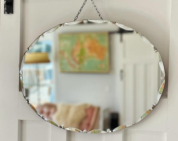 1930s Antique Oval Mirror With Beveled Edges - Frameless Bathroom Mirror - Etsy