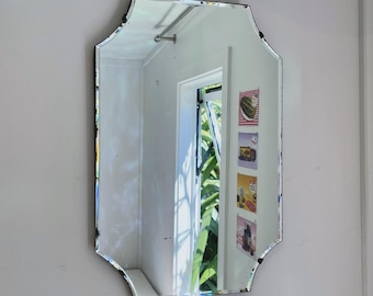 Gebogen rechthoekige Art Deco spiegel - antieke wandspiegel
