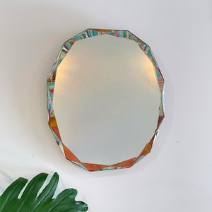 Petite frameless, Art Deco mirror - 12 sided antique mirror with beveled edges