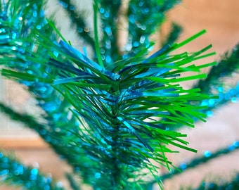 Blue & green vintage Christmas tree - midcentury modern aluminum sparkler tree