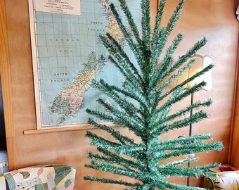 Large 6 foot silver and green Midcentury modern Christmas tree - vintage aluminum Xmas tree