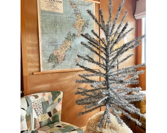 6' tall Silver aluminum sparkler tree - large midcentury modern tinsel Christmas tree