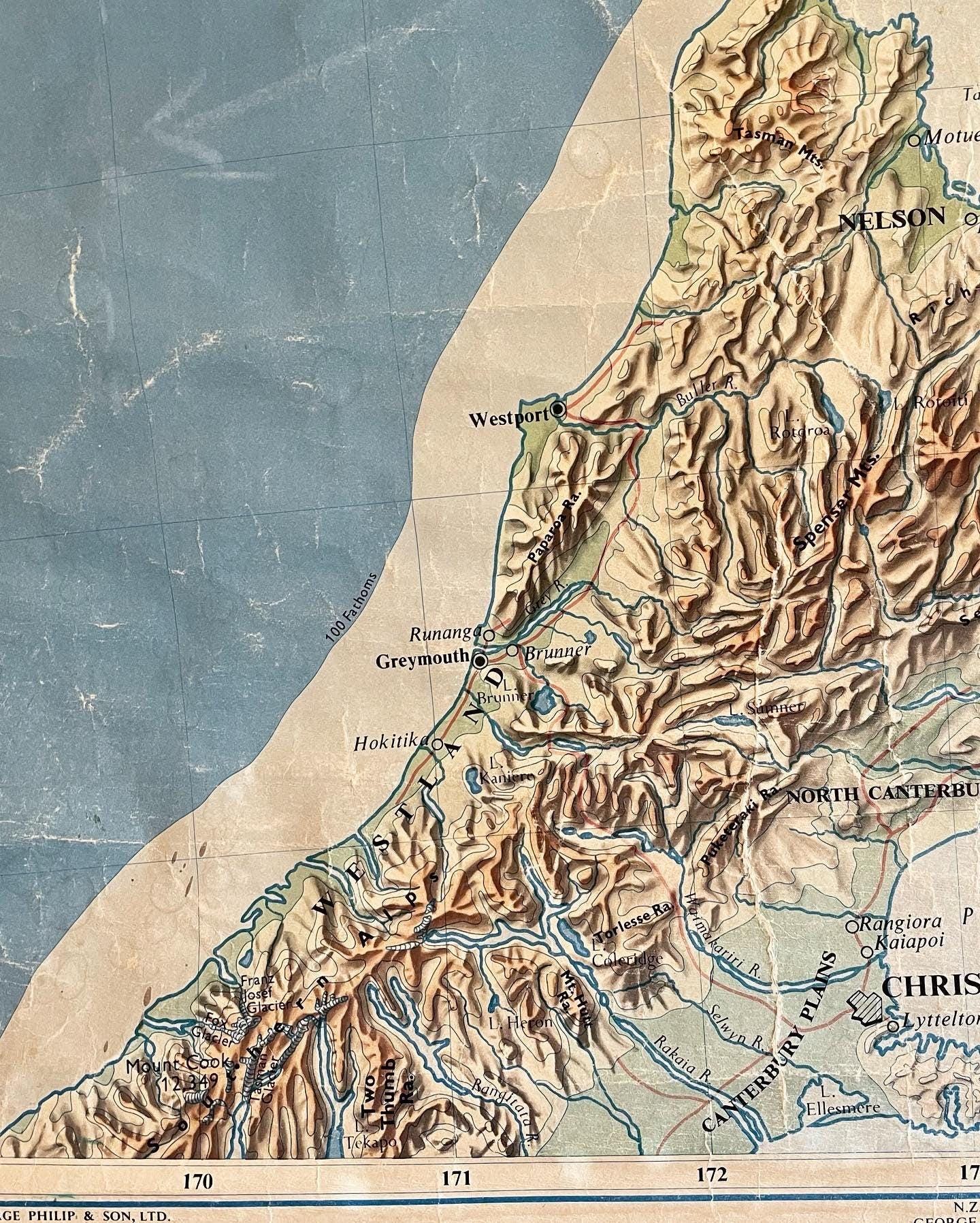 Large Vintage Hanging Map of New Zealand North Island Chart - Etsy