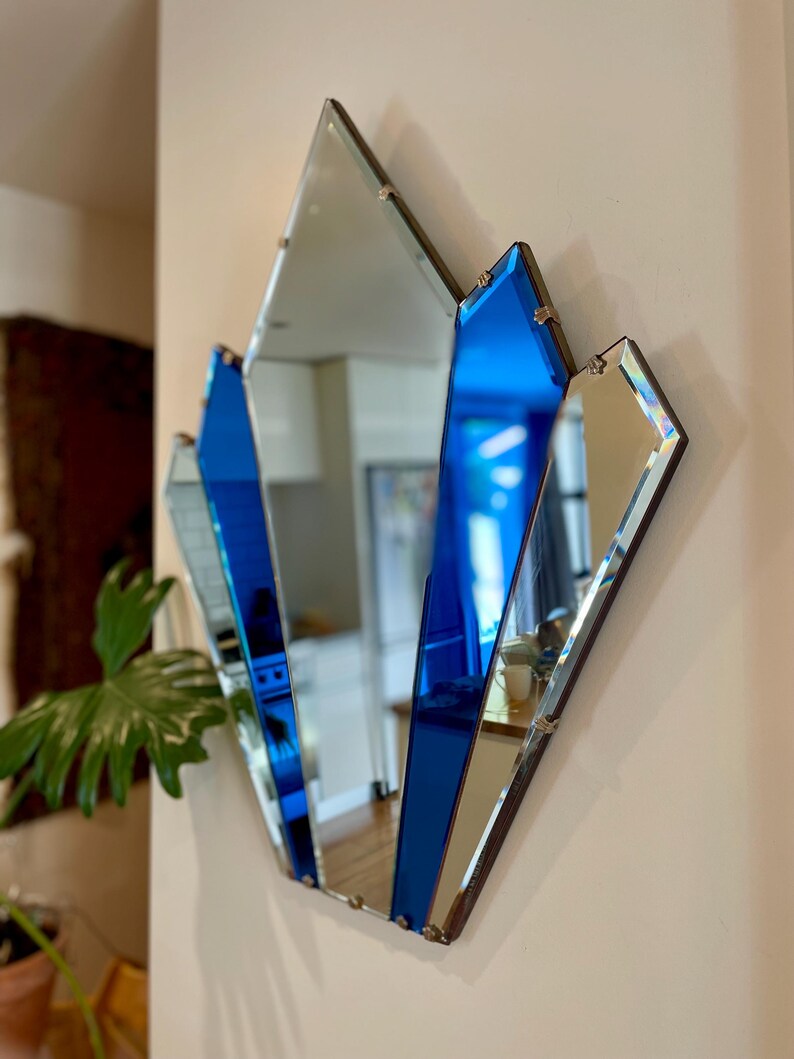 The Cathedral Mirror- Art Deco Pointed Mirror With Cobalt Blue Glass ...