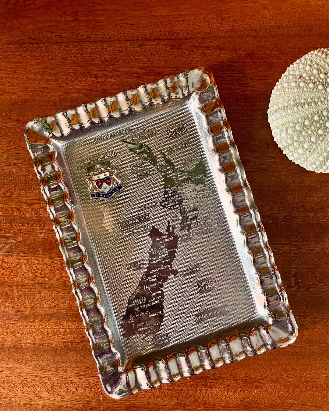 Vintage Decorative Tray Embossed With Map of New Zealand - Antique ...