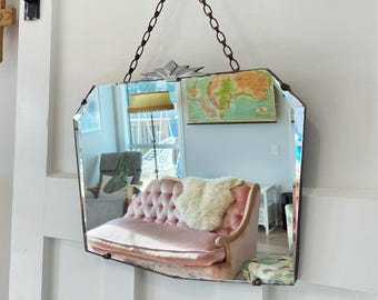 Miroir biseauté sans cadre avec plateau en métal Art déco en étoile