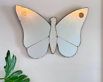 Antique Art Deco Butterfly mirror - vintage frameless beveled mirror shaped like a butterfly