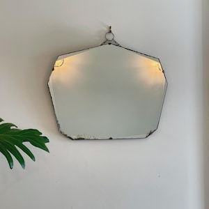 Frameless Art Deco mirror with geometric shape & pointed top