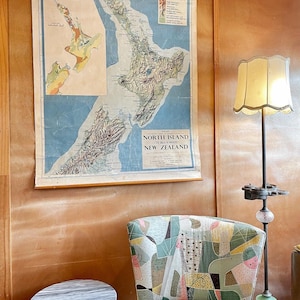 Noordereiland NZ Grote vintage hangende kaart van Nieuw-Zeeland - kaart Noordereiland