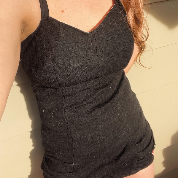 1930’s pure wool black swimsuit / vintage Canterbury bathing costume