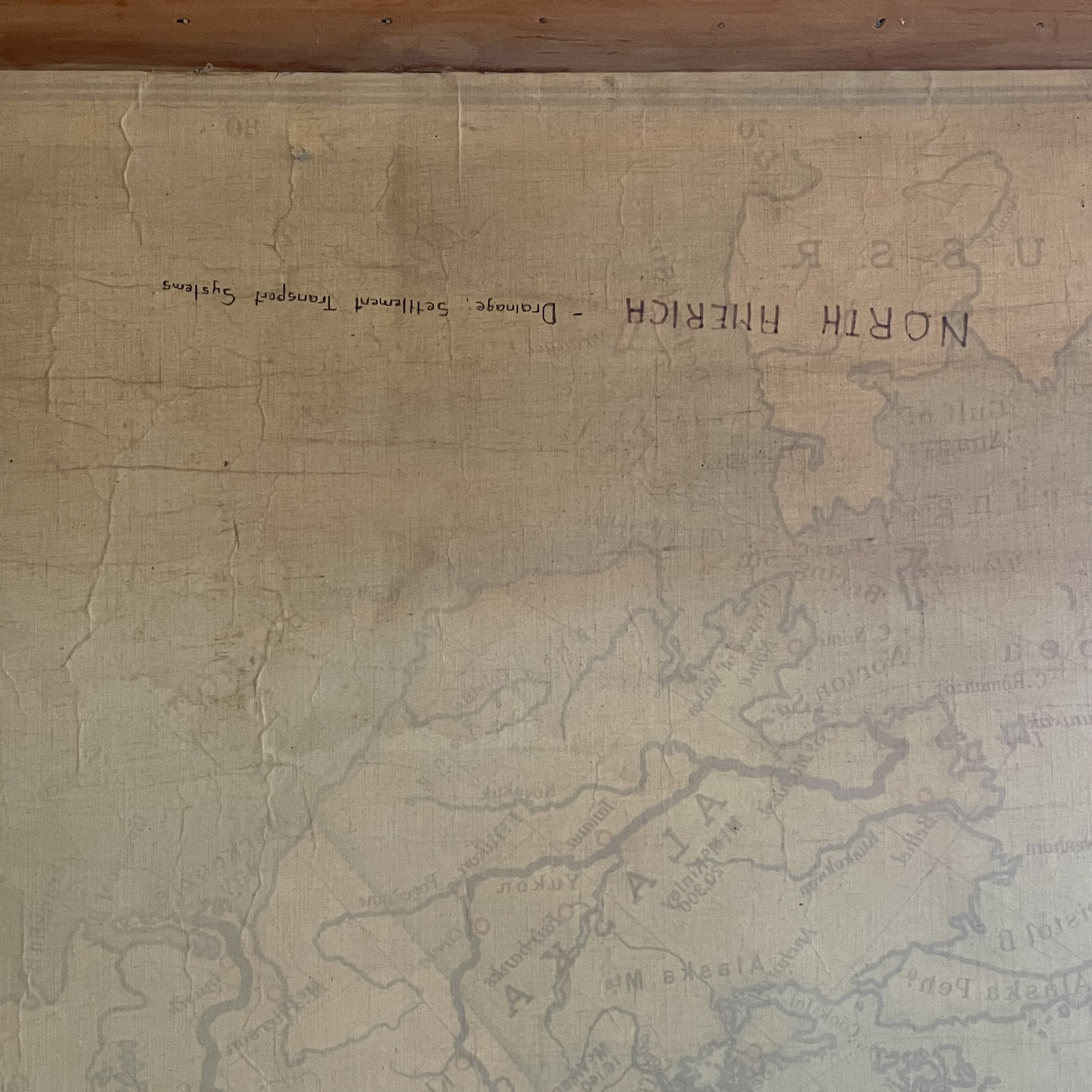 Large Vintage School Map of North America Pull Down Canvas Etsy