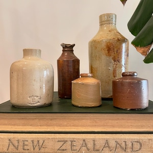 Set of 5 Antique glazed Stoneware ink bottles from New Zealand