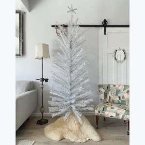 Queen Frostine - 7 foot Vintage silver & white sparkly Christmas tree - midcentury modern aluminum xmas tree