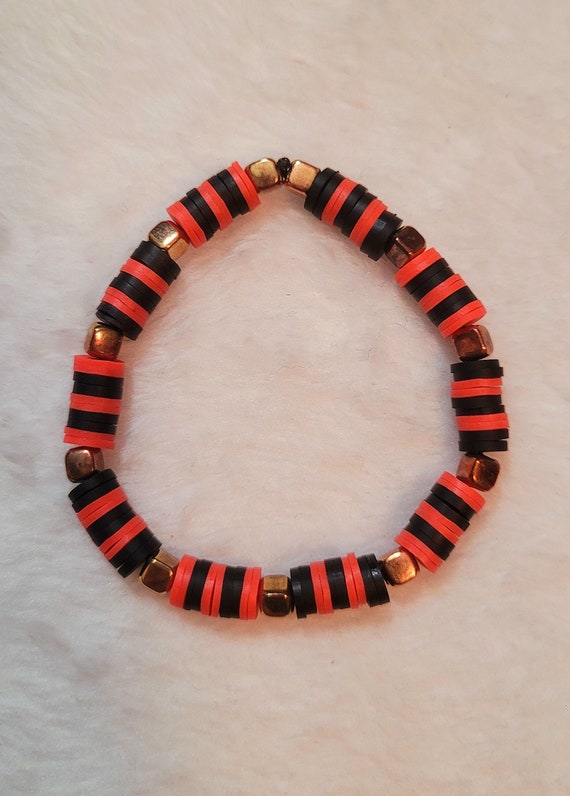 Red, White, and Black Clay Bead Bracelet Kids Size