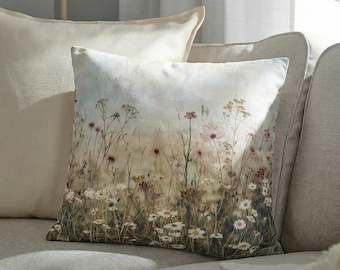 Funda de cojín con estampado floral estilo vintage – Cojín floral estilo cottagecore, diseño de pintura al óleo, decoración romántica de estilo rústico.