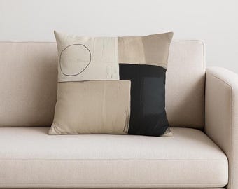 Minimalist Black and Beige Geometric Pillow Cover, Modern Throw Cushion