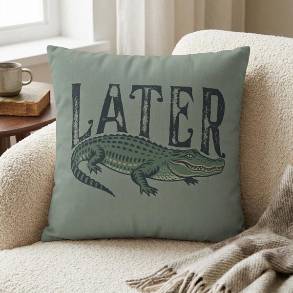 Later Gator Retro Alligator Throw Pillow Cover | Funny Florida Style Cushion