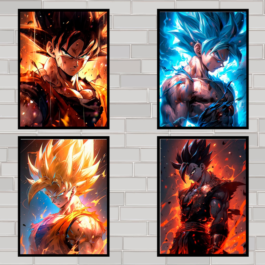 Goku Posters Set of 4, DBZ, DB Anime Poster, Son Goku, DBZ Decor, Manga