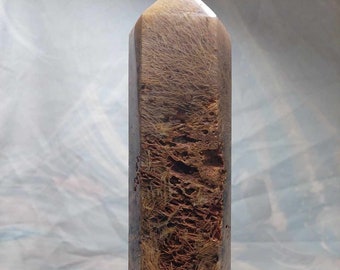 Large Unique Sagenite Agate 6 Sided Obelisk Tower