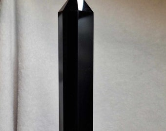 Tall Black Obsidian Obelisk with Silver Inside