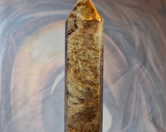 Pretty Yellow Moss Agate 6 Sided Obelisk Tower Point