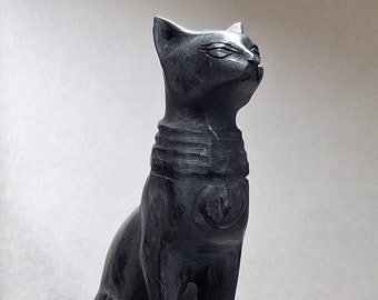 7.4" Black Jade Cat Carving / Sphinx Carving