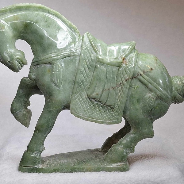 Prancing Green Jade Horse Carving Statue
