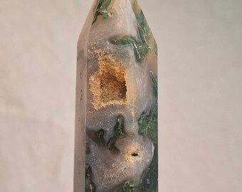 Natural Moss Agate 6 Sided Obelisk Point
