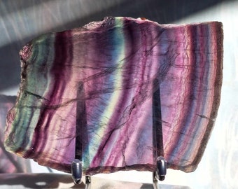 Transparent Rainbow Fluorite Slab and UV Reactive