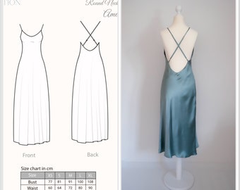 PDF Digital Sewing Pattern with sewing guide XS-XL - bias cut open back round neck dress Ame