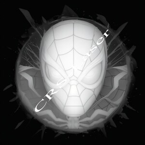 Mapa de profundidad de la cara enmascarada de Spiderman para estampación láser de monedas de latón - Archivo de diseño CNC con tecnología IA, descarga digital mejorada