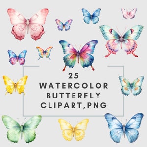 25 Aquarell Schmetterlinge, Clip Art, PNG, Overlay, Bundle