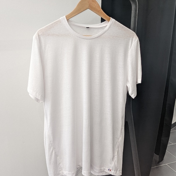 Long WHITE t-shirt Made in jura hemp and organic cotton - fabric and manufacture in France