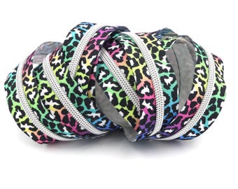 Rainbow Leopard- #5 Silver Nylon Coil Zipper Tape