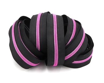 Black- #5 Pink Nylon Coil Zipper Tape- *Not By Annie