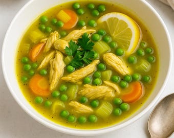 Receita de Sopa de Frango com Cúrcuma | Jantar Anti-inflamatório em PDF | Download Digital de Comida Reconfortante e Saudável