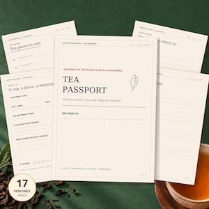 Carnet de voyage pour les amateurs de thé, suivi des visites, cadeau pour salon de thé (PDF imprimable)