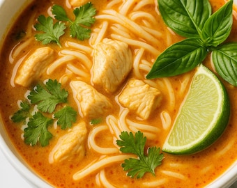 Receita de sopa de macarrão com curry vermelho tailandês | Refeição fácil para a semana (Download em PDF)