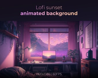 Fondo animado / Fondo de Vtuber / Fondo de dormitorio acogedor / Ambiente / Dormitorio Lofi / Superposición púrpura / Superposición de transmisión de Twitch / Escena