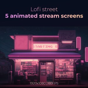 5 animierte Stream-Bildschirme, Lofi Street animierte Stream-Overlays, Vtuber-Hintergrund, Stream-Hintergrund, Twitch-Hintergrund, Stream-Overlay