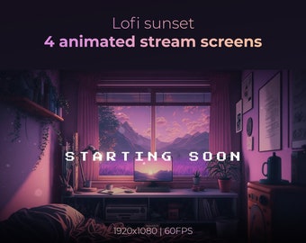 4 Stream Screens | Lofi Stream Screens | Animated Background | Vtuber Background | Cozy Twitch Overlay | Starting Soon Screen | Stream Pack