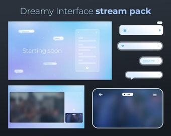 Twitch Package Blue, Stream Screens, Dreamy Stream Pack Blue, Animated Overlays, Twitch Panels, Alerts, Webcam Border, Stinger Transition
